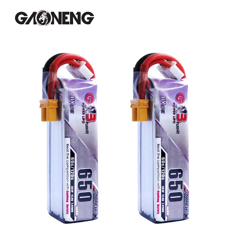 2 шт. Gaoneng GNB 650mAh 3S 11,4 V 60C/120C HV Lipo батарея XT30 разъем для FPV гоночный Дрон 4 оси БПЛА RC Квадрокоптер RC Дрон запчасти