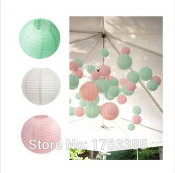 

6-Pack White Pastel Pink Mint Round Paper Lantern Lamp Shades for Wedding Birthday Bridal Shower Party Decoration