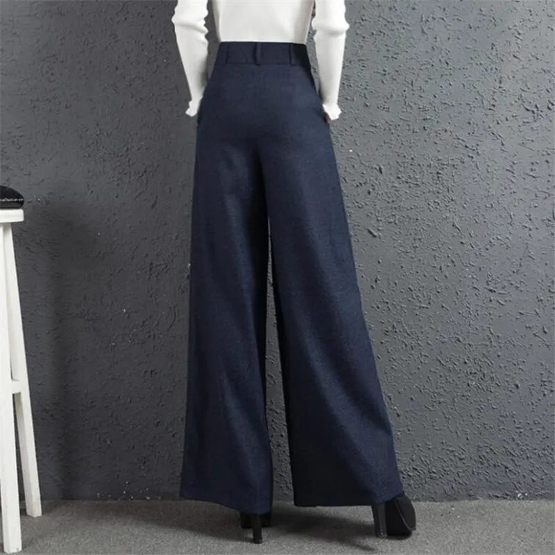 Шерстяные брюки женские осенние модные шерстяные брюки с высокой талией с поясом женские зимние толстые широкие брюки размера плюс S-3XL A3948