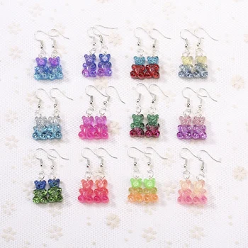 1pair Fashion Craft Resin glitter colorful gummy bear Drop Earrings For Women Japan/Korean Fashion Jewelry Wholesale