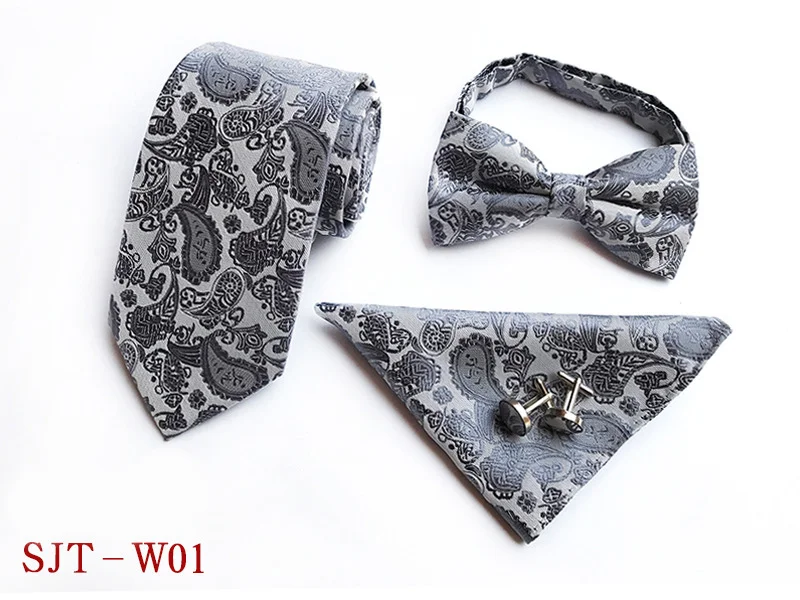 Мода 8 см шелковый Пейсли бабочка Карманный платок запонки галстук набор для мужчин Бизнес Свадебная вечеринка платок шеи галстуки подарки - Цвет: W01