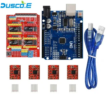 

4pcs A4988 Stepper Motor Driver With Heatsink + CNC Shield Expansion Board + UNO R3 Board with usb Cable for Arduino 3D Printer