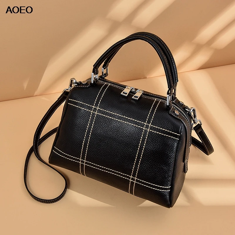 

AOEO Luxury Handbags Women Bags Designer High Quality Genuine Leather Square Sewing Thread 2 Differen Strap Ladies Shoulder Bag