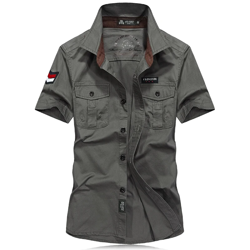 

Summer shirt men military style brand clothing fashion mens army shirt short sleeve uniform embroidery camisa chemise hemd