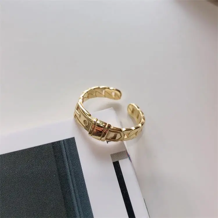 LouLeur, настоящее 925 пробы, серебряный пояс, цепочка, кольца, повседневные, простые, золотые, открытые, кольца для женщин, модные, минимализм, ювелирное изделие, Прямая поставка - Цвет камня: Gold 925 Silver