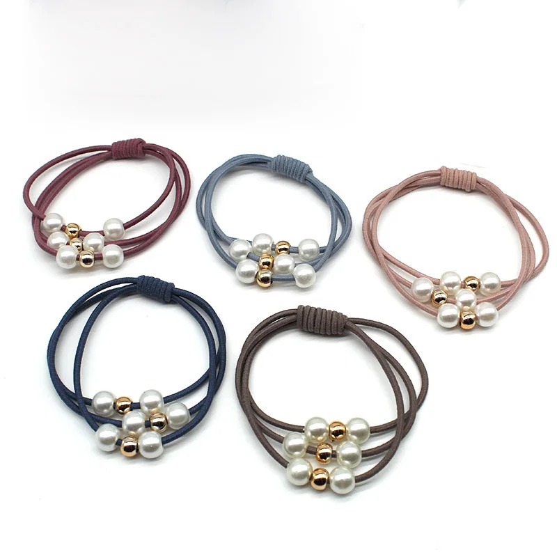 Beli 2018 Wanita Rambut Aksesoris Mutiara Manik manik Elastis Rambut Band Ekor Kuda Dudukan Karet Rambut Tali Cincin Wanita Scrunchies Karet untuk Rambut