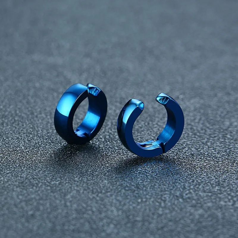 Stainles Steel Pairs Clip Earrings Men Ear Cuff Fashion Brand Unisex Punk Hip Jewelry - Окраска металла: blue color