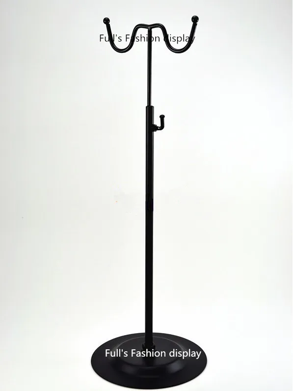 Black double hook women bag display rack holder adjustable wig/silk