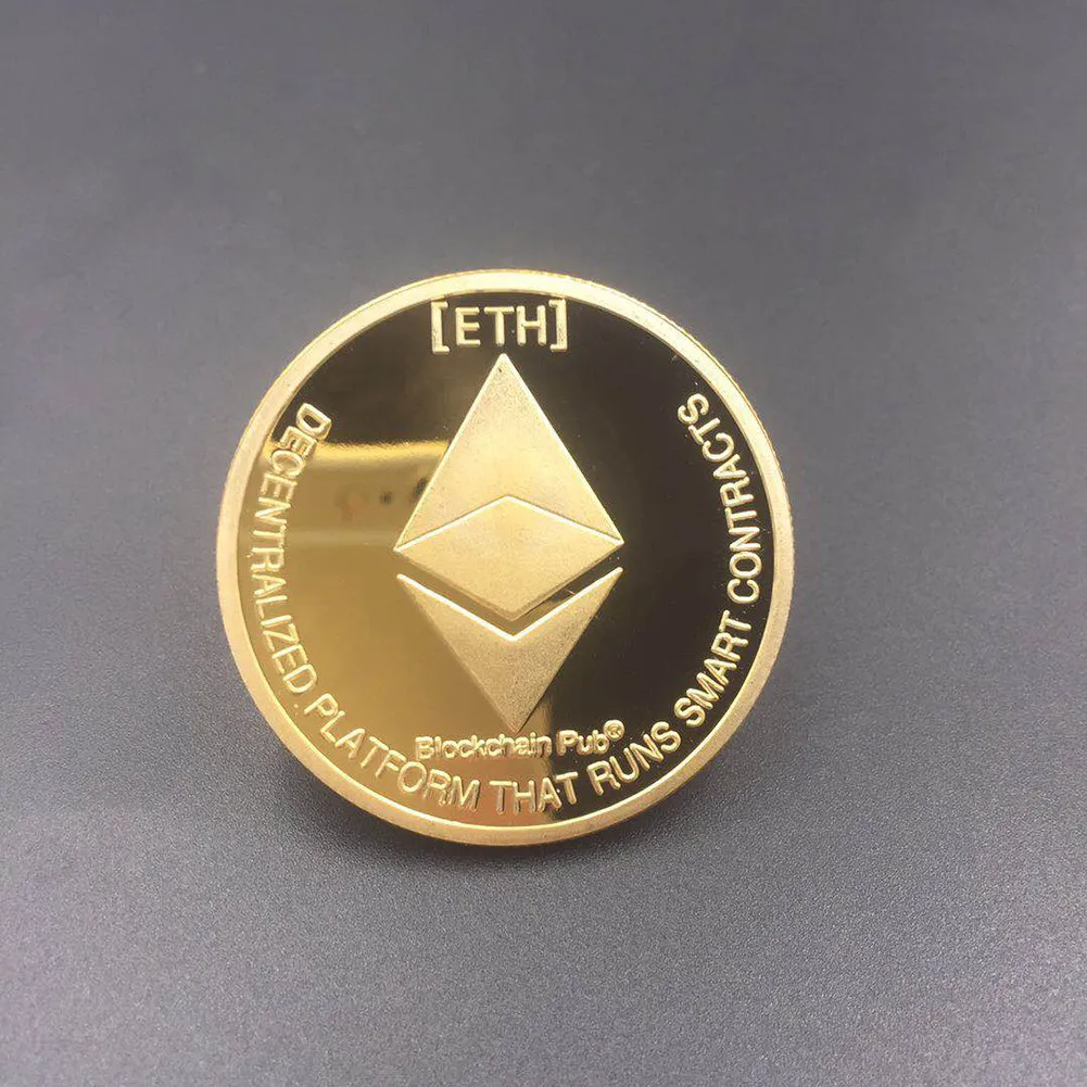 Gold Silver Plated Ethereum Coin Replica Art Collection Gift Physical Metal Antique Imitation Non-currency Coins Collectibles