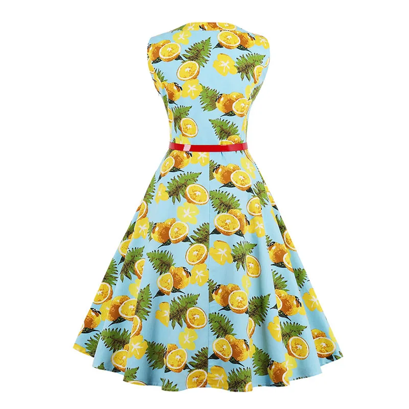 Kostlich 2018 Belt Tunic Women Summer Dress Sleeveless O-Neck Hepburn 50s 60s Vintage Dress Print Elegant Party Dresses Sundress (8)