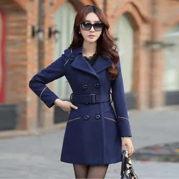 

Women Wool Double Breasted Coat Elegant Long Sleeve Work Office Fashion Jacket Turn-Down Collar Cardigan Mid Solid Coat 7.23