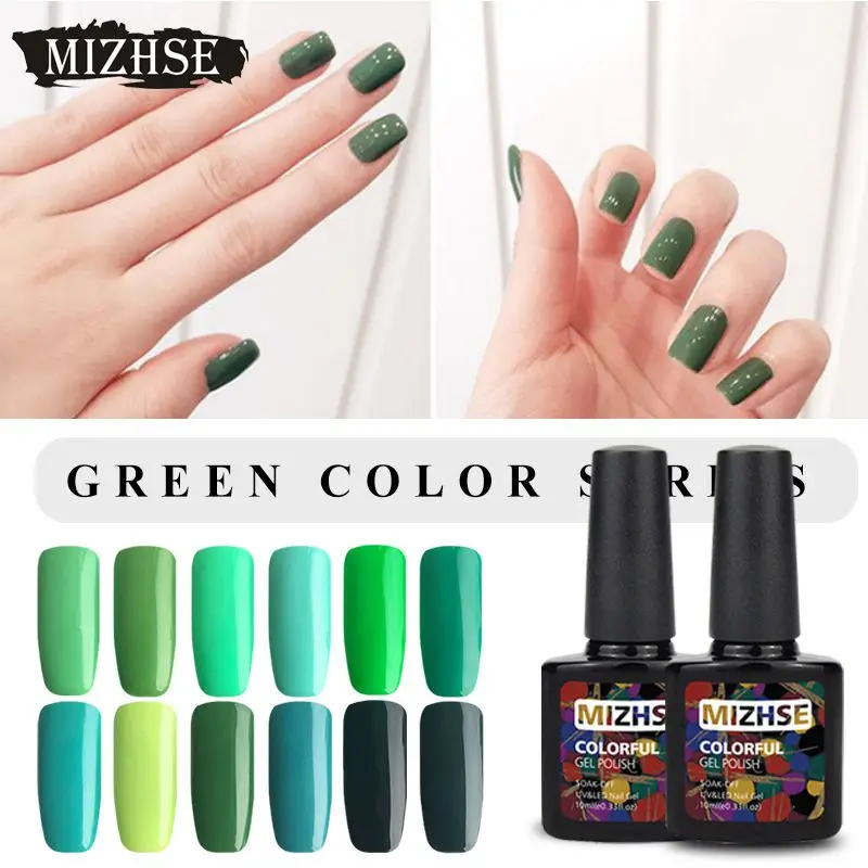 MIZHSE UV Gel Nail Polish Set Base Top Coat Primer Green Color Series