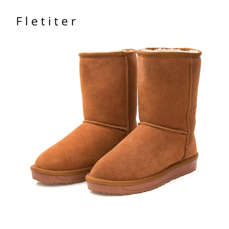 

Snow boots women Genuine Leather Ankle Boots Warm Plush women winter shoes Flats Ladies Female Brand 2018 Fletiter