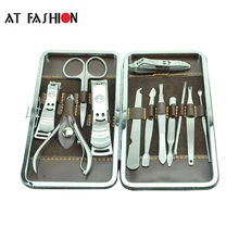 12 шт из нержавеющей стали маникюрные и педикюрные комплекты клиперов для ногтей пинцет акне игла ушной набор инструментов для ухода за ногтями с чехлом