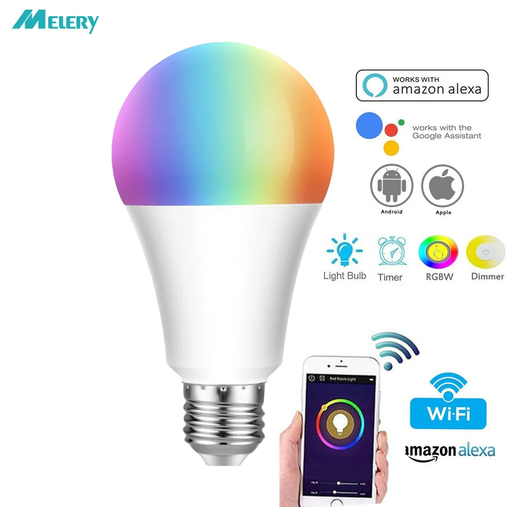 

WiFi Smart LED Bulb Lamp E27 12W RGBCW Home Lighting Bulb Dimmable Multicolor Light Compatible with Alexa and Google Home