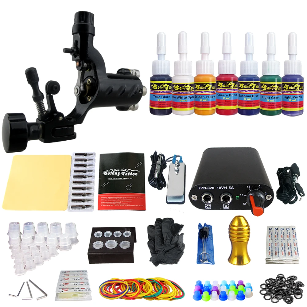 

Hybrid Complete Tattoo Coil Machine Kit For Liner Shader Power Supply Foot Pedal Needles Grip Tips Tattoo Body&Art TK105-32