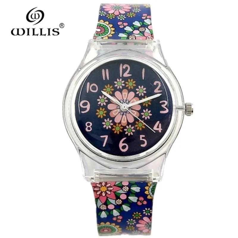 WILLIS Брендовые женские водонепроницаемые кварцевые часы Ретро Цветы Силиконовые часы модные женские часы для отдыха часы под платье