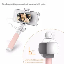ROCK Selfie Holder Phone Holder Camera Para for xiaomi Wire control monopod Fashion Mini Mirror Selfie Stick Handheld Monopod fo