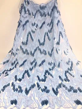 

new Purple Melody Organza French Laces Fabric 3D Sequins Flower embroidery African Lace Fabrics High Quality 2019 Wedding blue