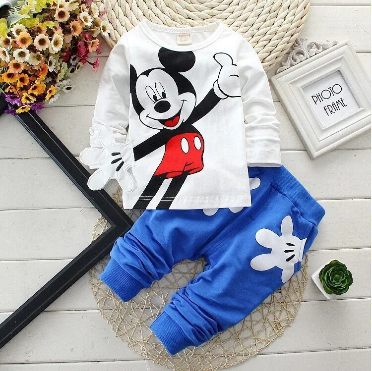

2017 Spring New Baby Boys And Girls Mickey Cartoon Clothing 100% Cotton Baby Clothing Sets Children's Clothing Shirts+Pants