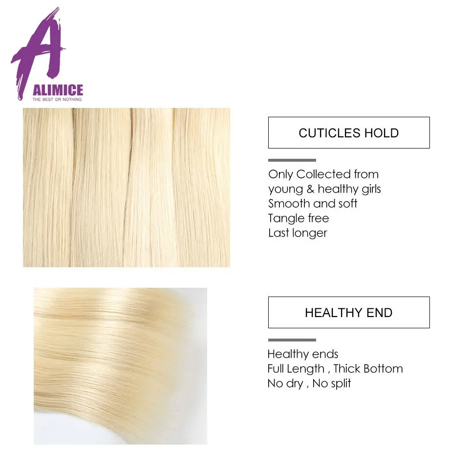 Alimice Hair 613 Blonde Human Straight Hair Bundles 3 PCS Honey Blonde Bundles Peruvian Remy Hair Weave 100% Human Hair Weave (21)