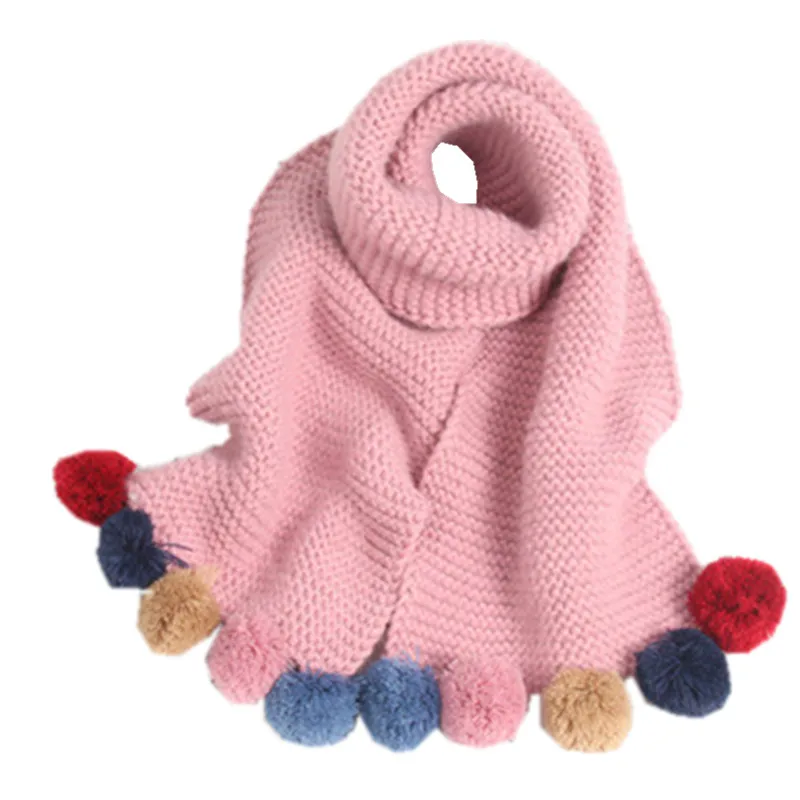 

LIHFSI 2018 autumn winter girls scarf baby kids collars colorful pom pom decorate warm thick o ring knitted wool children scarf