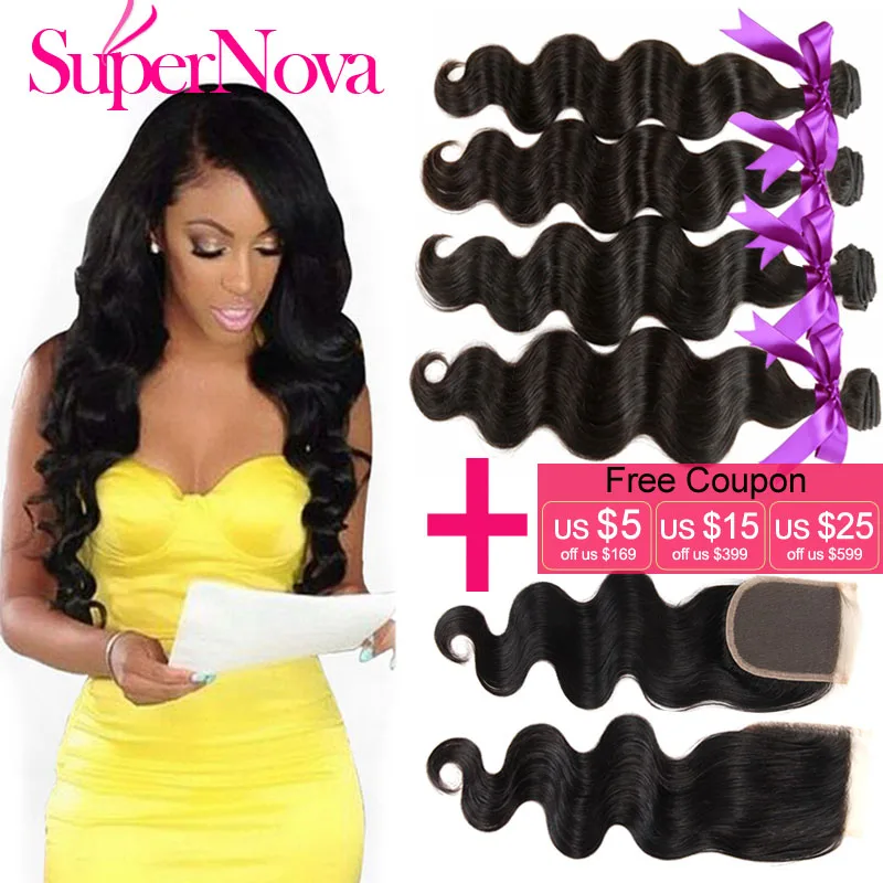 Peruvian Virgin Hair With Closure,Peruvian Virgin Hair Body Wave 3/4pc Rosa Hair Product With Closure 8A human hair with closure