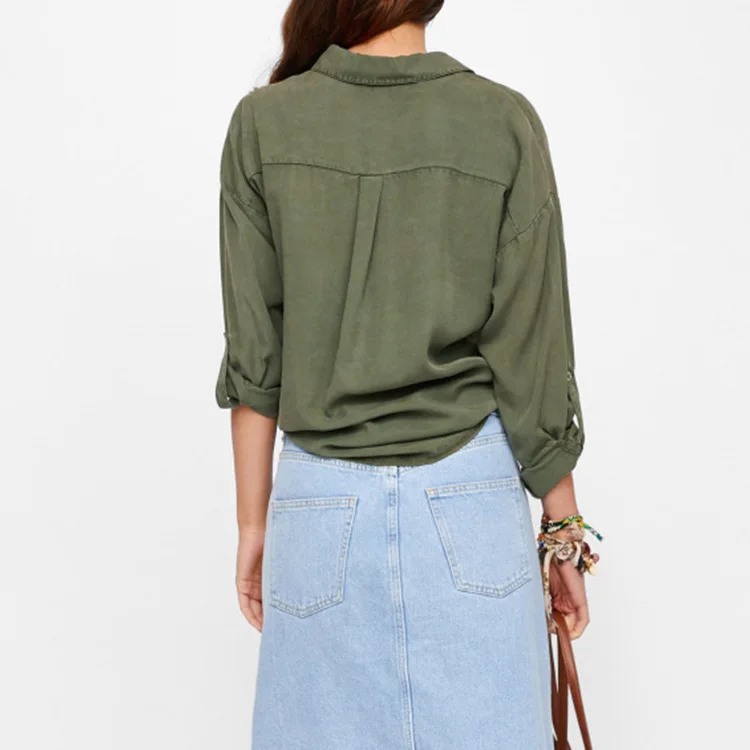 المرأة كم طويل قمصان عارضة v الرقبة أعلى