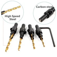 5pcs HSS Countersink Drill Cone Bit Set Quick Change Hex Shank For Woodworking Screw Carpentry Reamer Chamfer Milling
