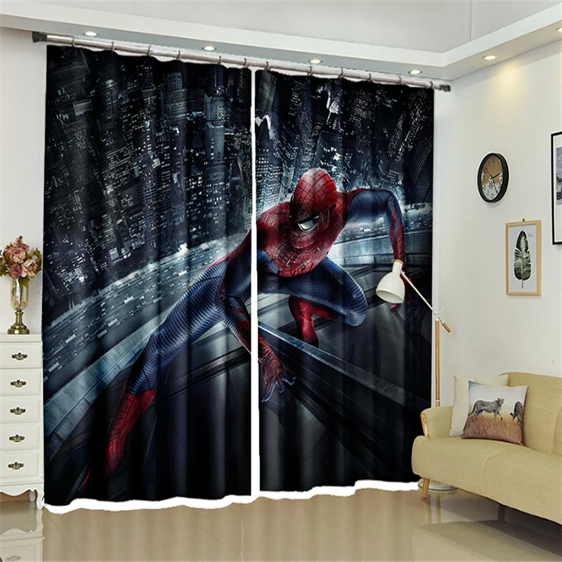 Customized Spider Man Luxury 3d Blackout Window Curtain Drapes For
