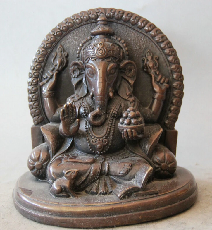 

Collectible bronze S1567 6" Tibet Buddhism Mouse Seat Ganapati Ganesh Lord Ganesha Elephant Buddha Statue