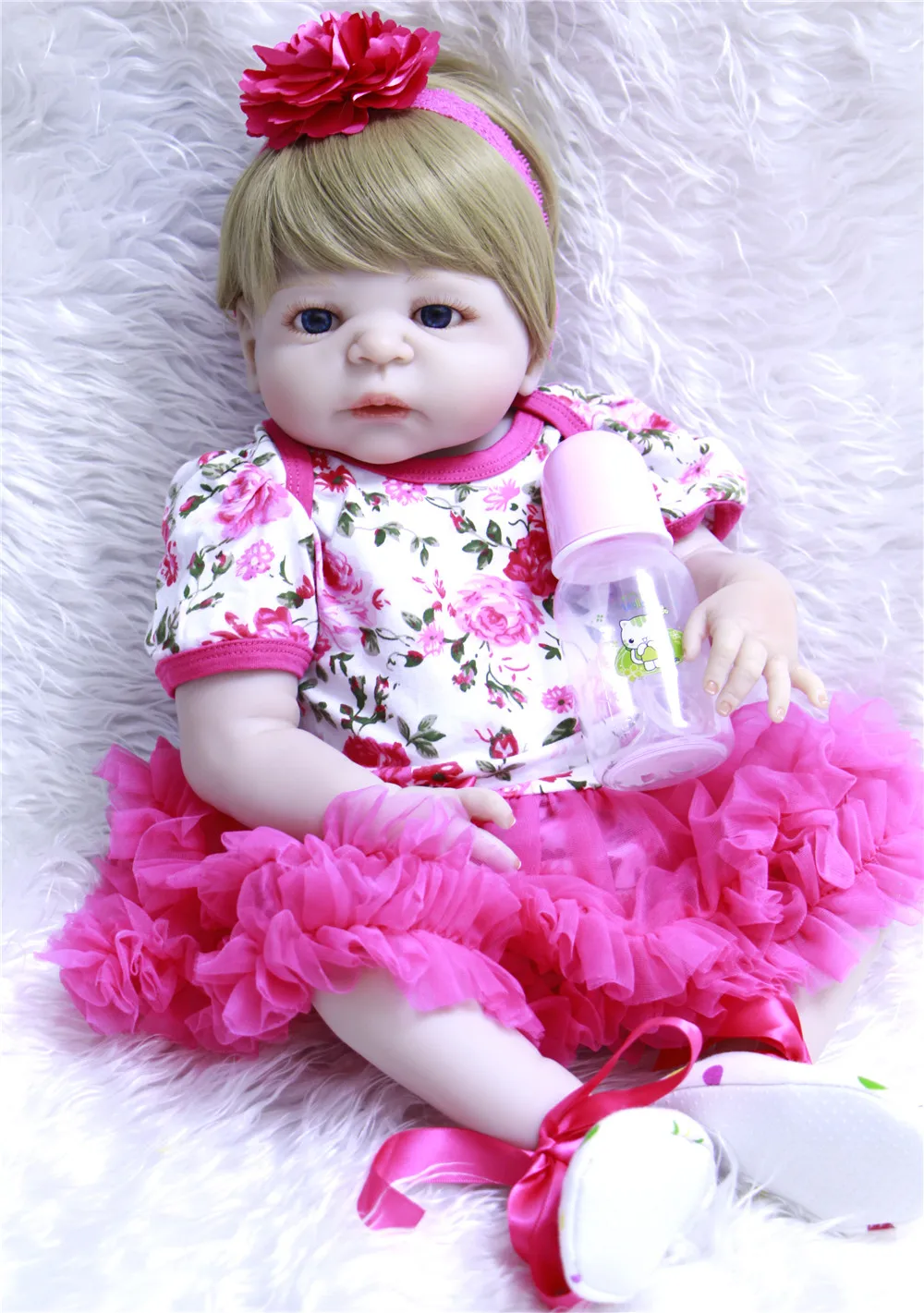 

Smooth blonde girl Doll Reborn Baby Dolls 55cm full Silicone Reborn Bebe Doll Vinyl Toys gifts cute plamates For Girls bath toy