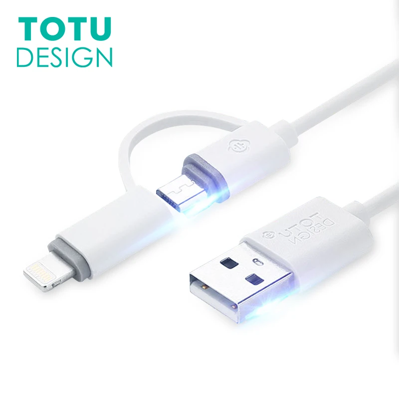 

TOTU 1.2m USB mobile phone cable 2 in 1 micro charging cable for iphone 7 6 S 6 Plus 5S 5 SE charging cable for Huawei Samsung