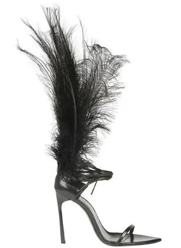 new style model fashion show feather strap sandals genuine leather Dramatic stage shoes nightclub shoes