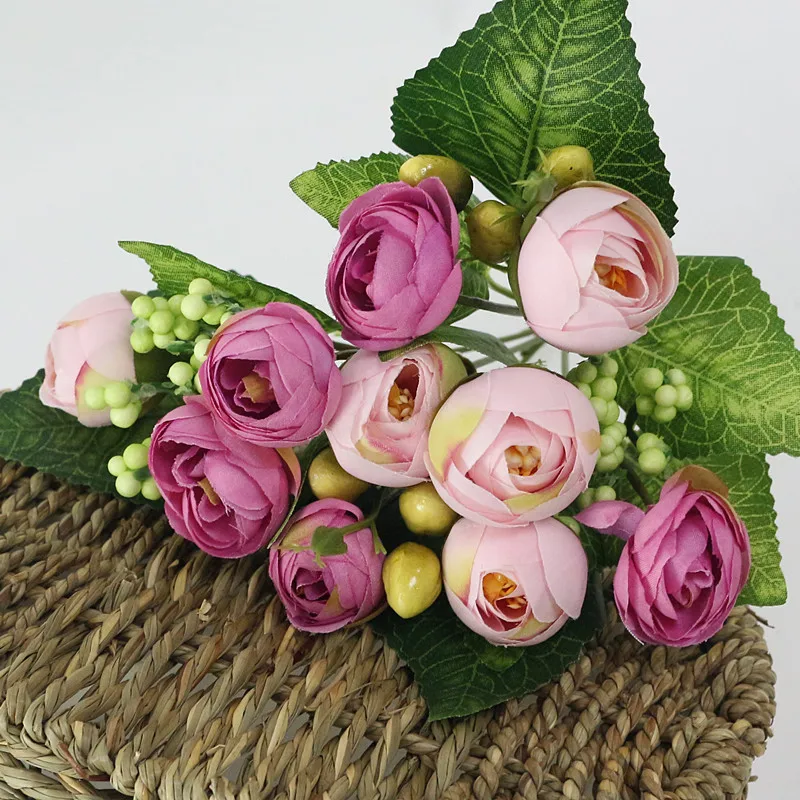 Flone 10 Head Artificial Tea Rose Flower Bouquet Silk Flower Simulation Tea Rose Fake Flower Wedding Home Party Decor Flores (3)