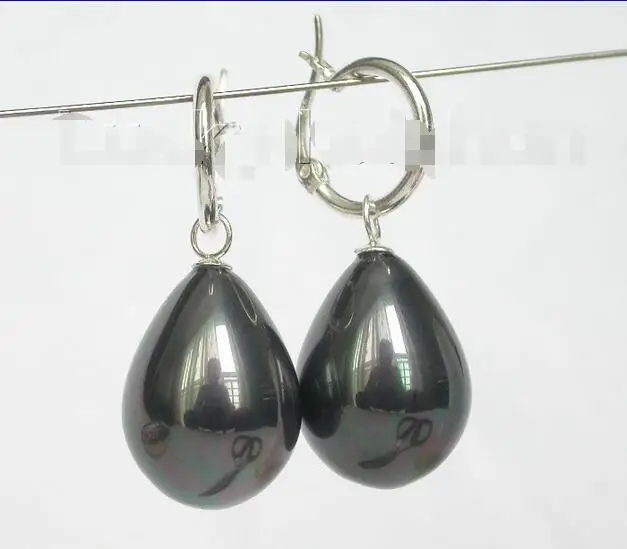 

Wholesale price 16new ^^^^ Dangle 15-12mm drip peacock Black sea shell pearls earring 925 silver Loop j8509