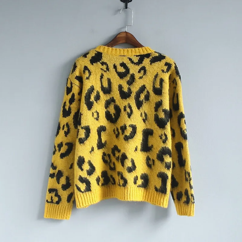 Женский леопардовый принт трикотажные джемперы Топы женские мягкие вязаные свитера с принтом 5 цветов - Цвет: Цвет: желтый