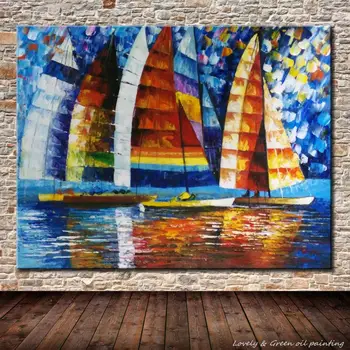 

Wall Decor Modern Art Colorful Sailing Boat Landscape Palette Knife Hand Painted Oil Paintings On Canvas Office Hotel Fecoration