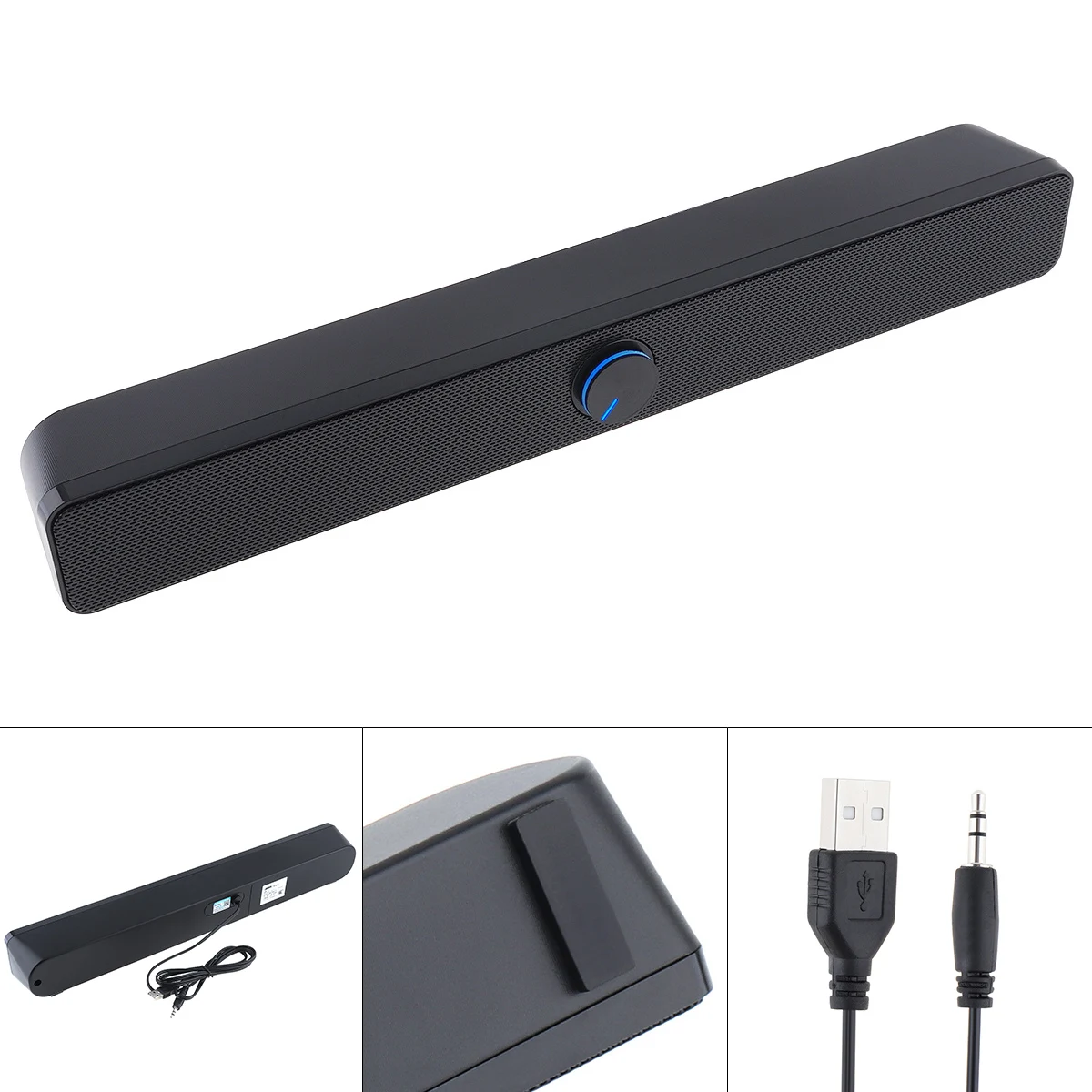 

SADA V-193 Desktop Strip Soundbar Subwoofer Speaker with 3.5mm Stereo Jack and USB Powered for Computer PC Laptop Mobile Phone