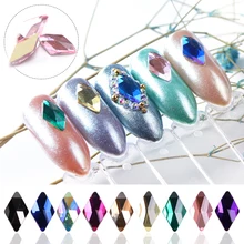 10 pcs rhombus ab 반짝이 라인 석 네일 장식 골드 flatback 다이아몬드 유리 네일 매력 크리스탈 매니큐어 쥬얼리 laa42(China)