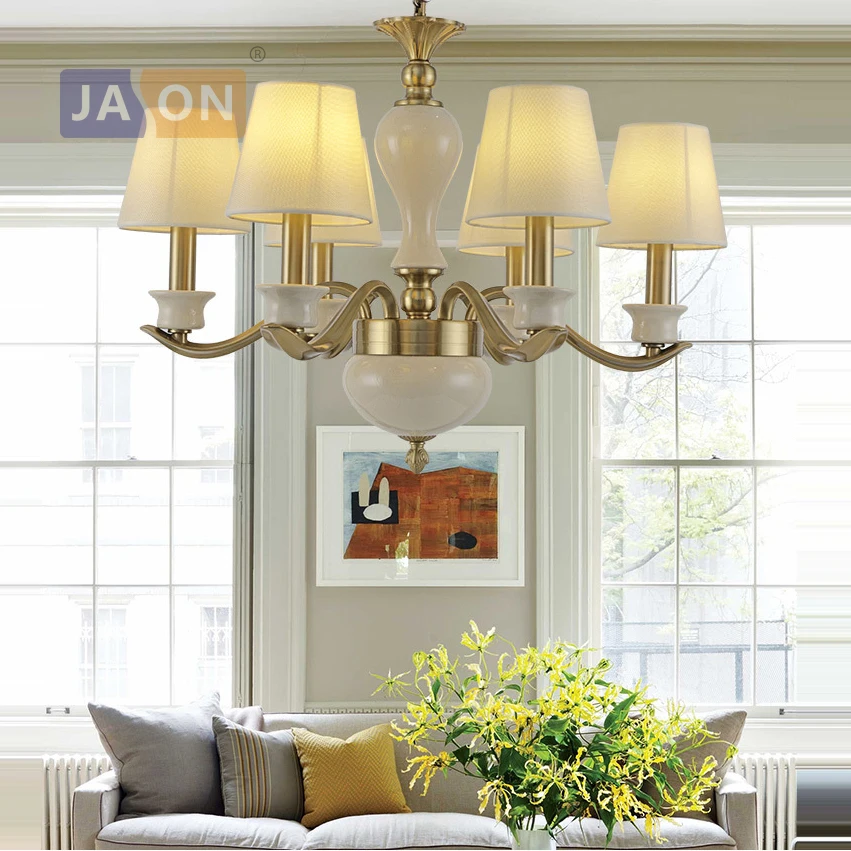 

led e27 American Zinc Alloy Ceramic Fabric Chandelier Lighting Lamparas De Techo Suspension Luminaire Lampen For Foyer Bedroom