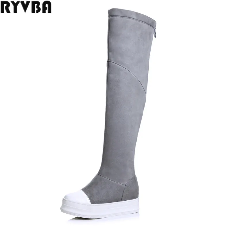 

RYVBA womens winter nubuck over the knee snow boots women fashion woman female thigh high boots ladies round toe shoes flats