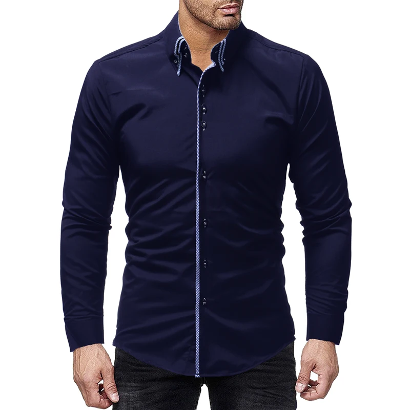 

2019 Spring New Men Shirt Fashion Double Collar Unique Design Business Camisa Masculina Men's Casual Long-sleeved Shirt