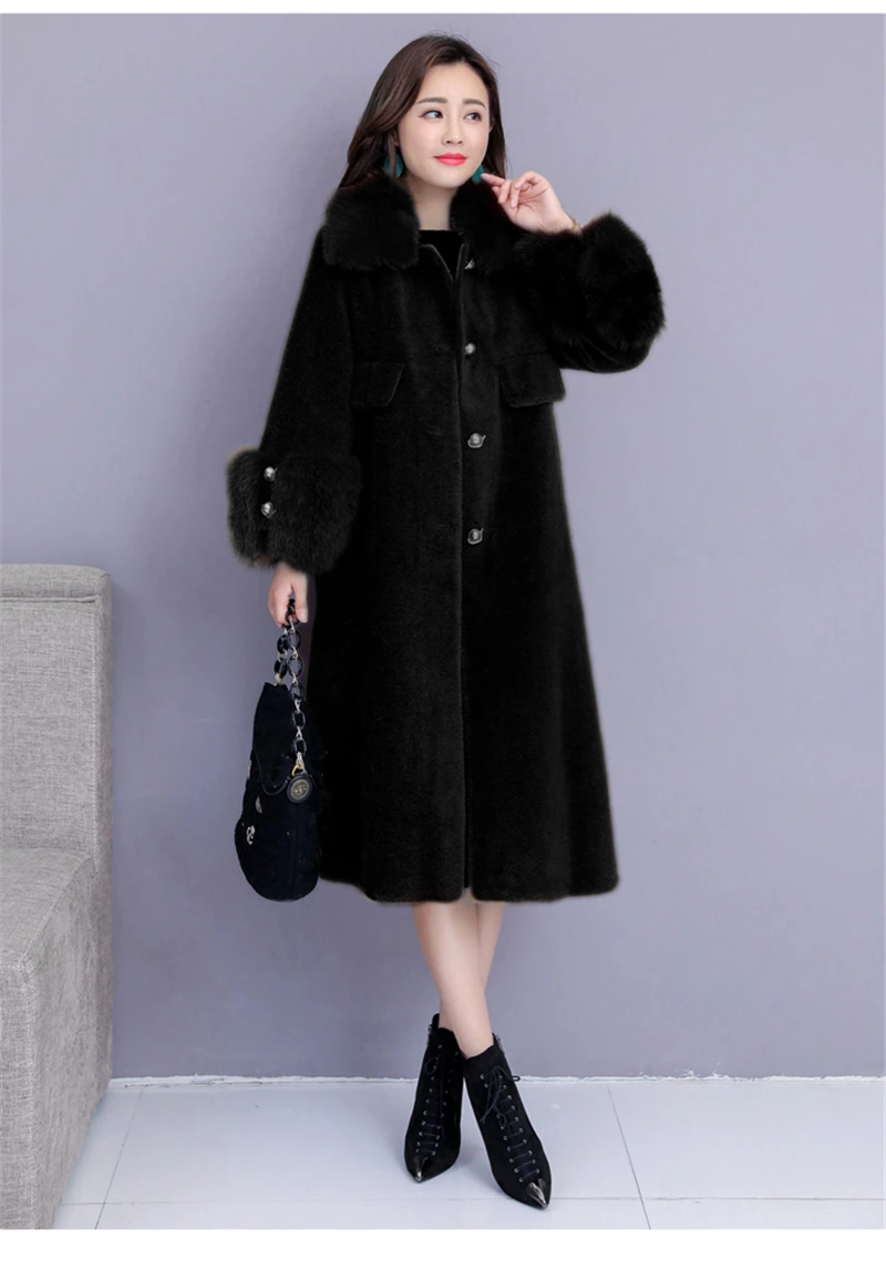 Женская зимняя длинная куртка из овчины, пальто, теплая Толстая плюшевая одежда, Офисная Леди, повседневная одежда размера плюс, женские элегантные пальто, одежда