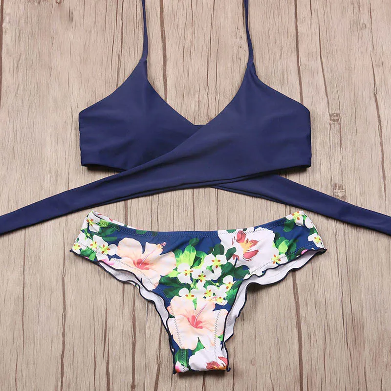 

2017 New Floral Border Floral Printed Bikini Set Swimsuit Tankini For Women
