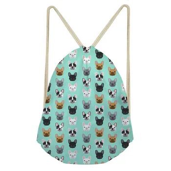 

ThiKin Mint Green French Bulldog Print Drawstring Bag for Travel Cute Women Kids School Backpack Portable Travel Daypack
