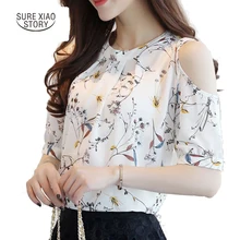 2017 Sifon Cetak Blusas Floral Shirt Untuk Womens Elegan Terbuka Bahu Blus Wanita Ete Plus Ukuran Perempuan Tops 825C 30