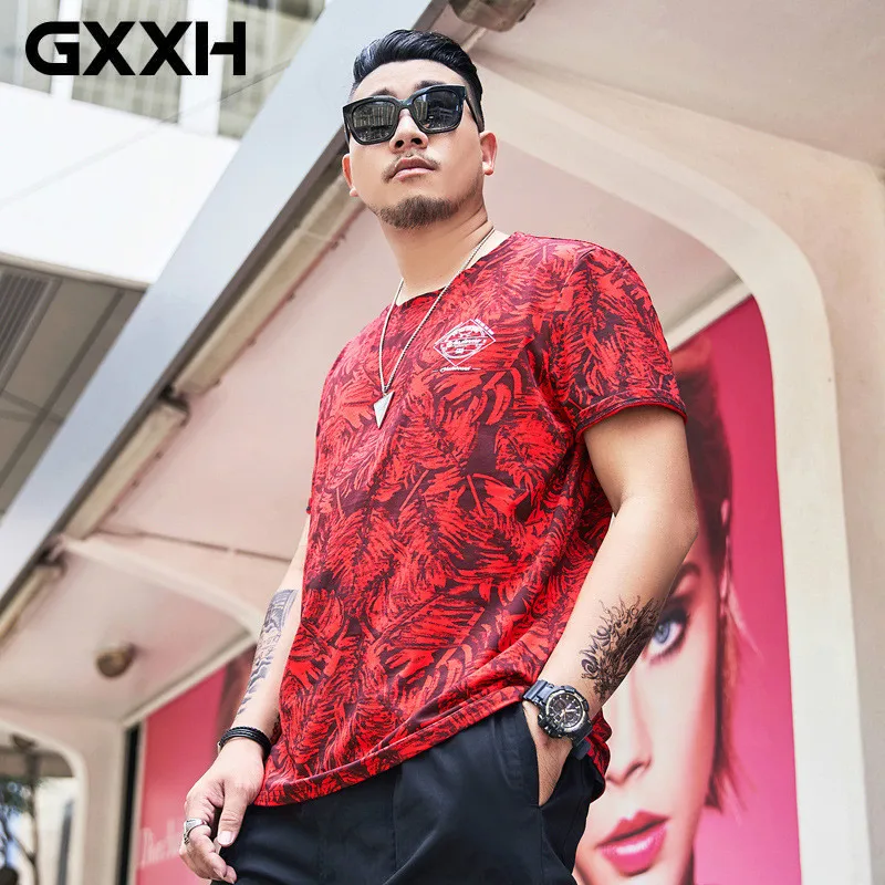 GXXH, новинка размера плюс, Большой XXXL, XXXXL, 5XL, 6XL, Мужская модная красная футболка с принтом толстяка, футболки с короткими рукавами, повседневная мужская футболка