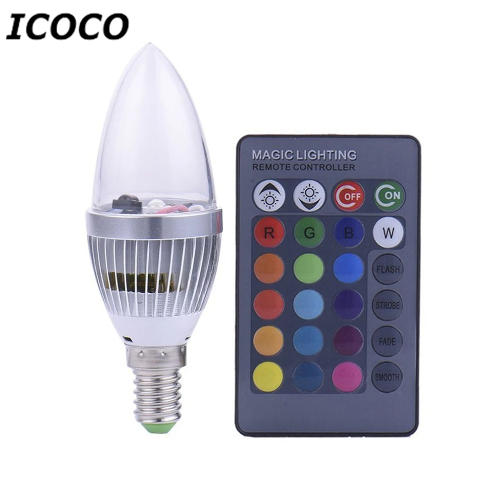 

ICOCO 3W Electronic RGB LED Candles Light Remote Controller Light Bulb Colorful Candle Lamp For Christmas Party Wedding Decor