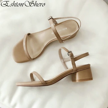 

EshtonShero Women Sandals Summer Shoes Woman Low Heels Platform Cow Leather Slingback Black Buckle Ladies Wedding Shoes Size 3-8